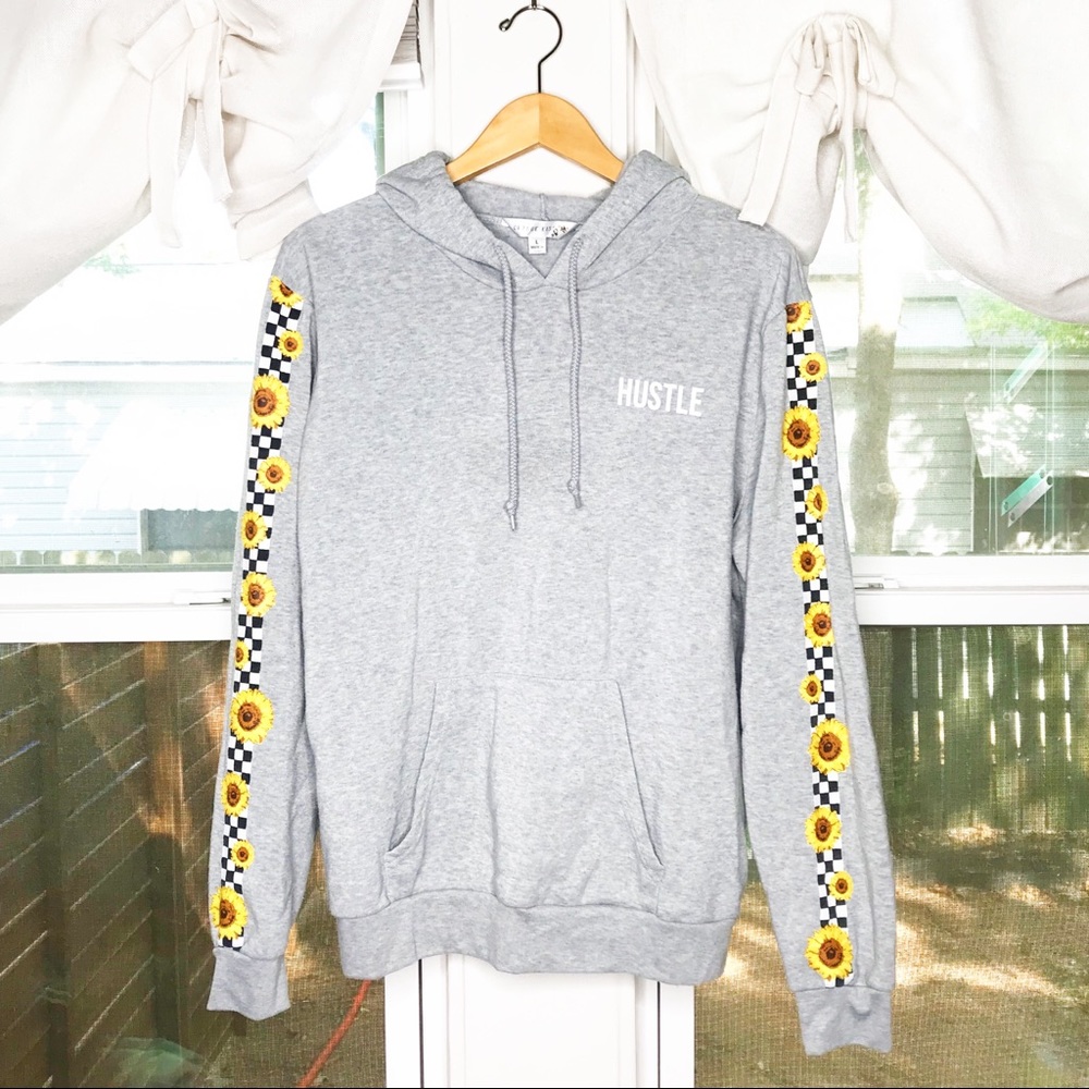 Orange Kiss Sunflower Hustle Hoodie Grey Checkered Sweatshirt Skater